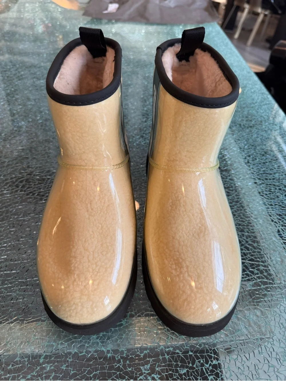 UGG Glossy Cream Waterproof Ankle Boots‎ 9
